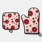 Ivory Red Dots Funky Whimsical Circle Pattern Ovenwant & Pannenlap Set (Voorkant)