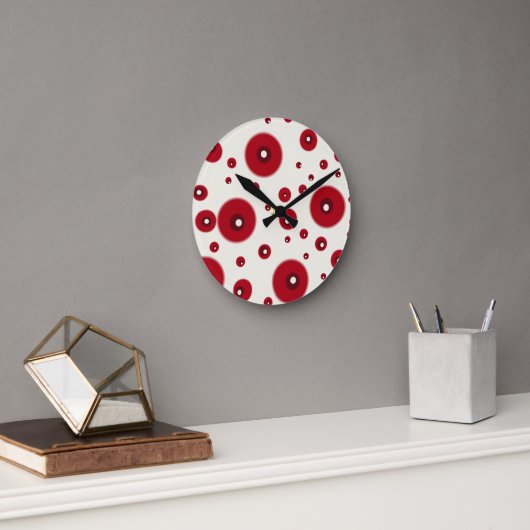 Ivory Red Dots Funky Whimsical Circle Pattern Ronde Klok (Kantoor)