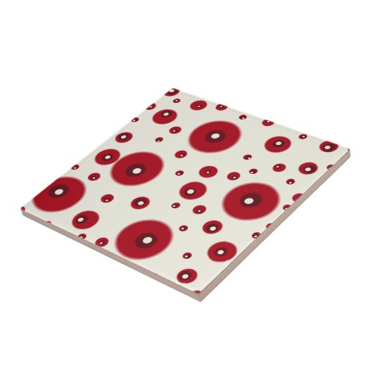 Ivory Red Dots Funky Whimsical Circle Pattern  Tegeltje (Zijkant)