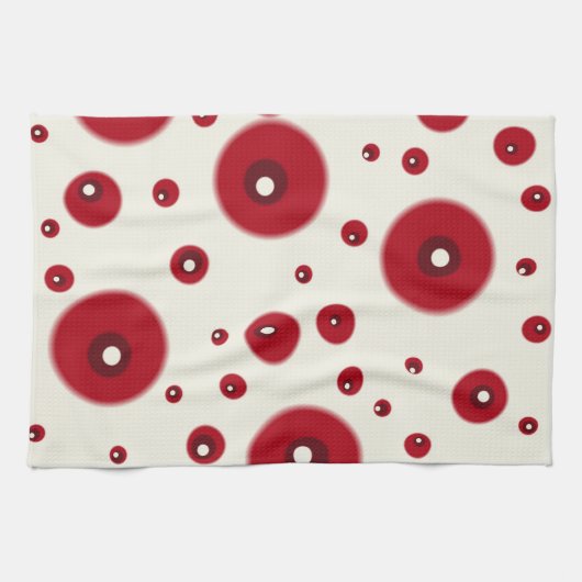 Ivory Red Dots Funky Whimsical Circle Pattern  Theedoek (Horizontaal)