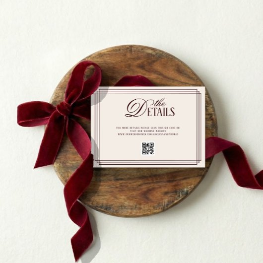 Ivory Red Old Money Wedding Details QR code Informatiekaartje