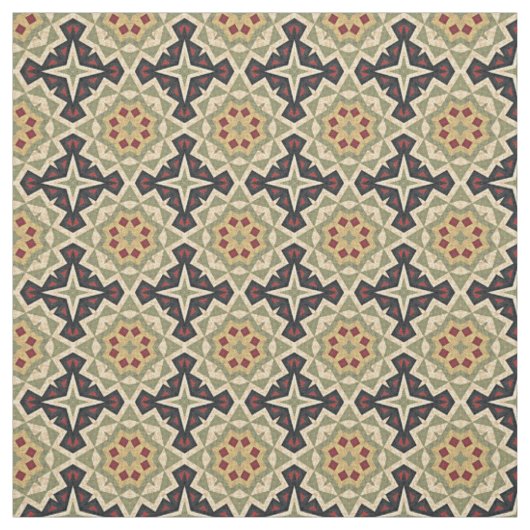 Ivory Red Olive Green Black Eclectic Kijk uit Stof (Swatch)