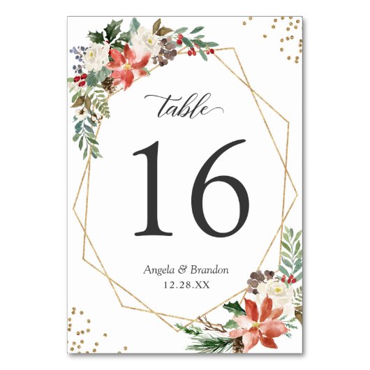 Ivory Red Poinsettia Floral Wedding Table Number Kaart (Voorkant)