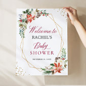 Ivory Red Poinsettia Gold Lijst Baby shower Sign Poster