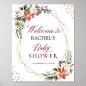 Ivory Red Poinsettia Gold Lijst Baby shower Sign Poster (Voorkant)