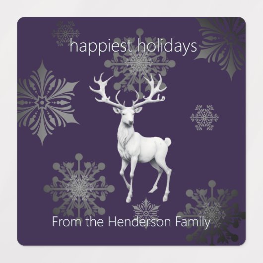 Ivory Reindeer Christmas | Purple Personalized Labels (Design 1)