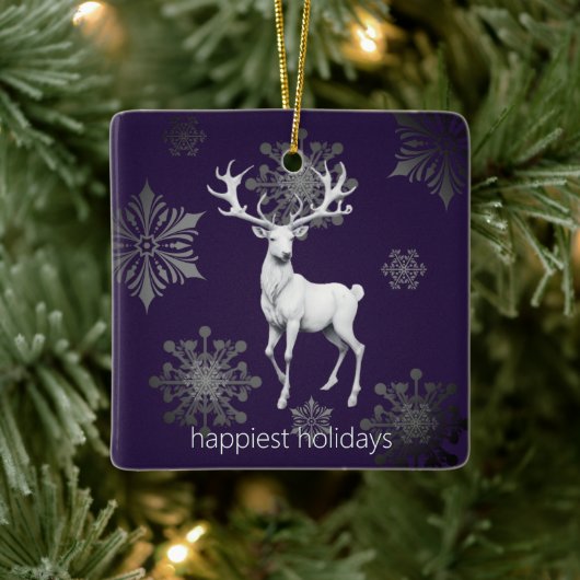 Ivory Reindeer Christmas | Purple Photo Keramisch Ornament (Boom)