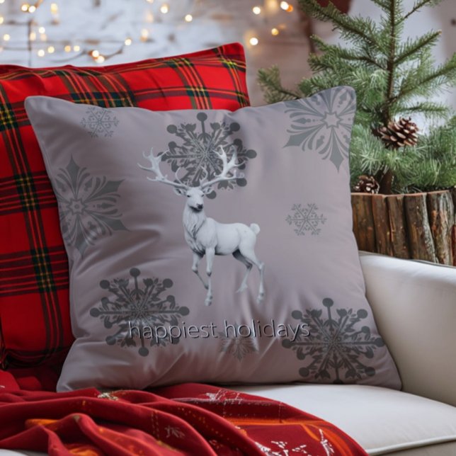 Ivory Rendier Kerst | Roze Kussen (Pink Ivory Reindeer Christmas Throw Pillow)