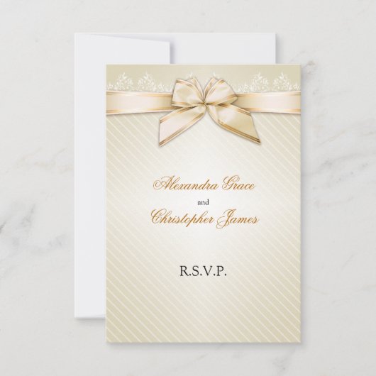 Ivory Ribbon Gold Stripes RSVP Note V2 (Voorkant)