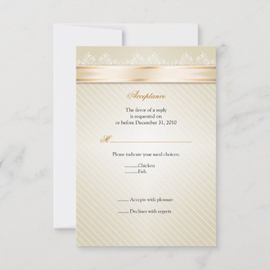 Ivory Ribbon Gold Stripes RSVP Note V2 (Achterkant)