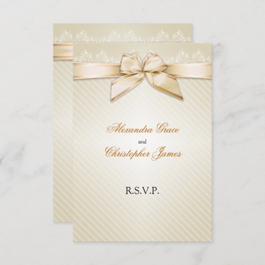 Ivory Ribbon Gold Stripes RSVP Note V2 (Voorkant / Achterkant)