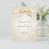 Ivory Ribbon Gold Stripes RSVP Note V2 Kaartje (Staand voorkant)
