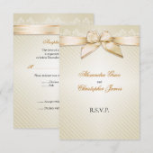 Ivory Ribbon Gold Stripes RSVP Note V2 Kaartje (Voorkant / Achterkant)