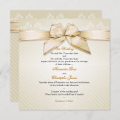 Ivory Ribbon Gold Stripes Wedding Invitation S2 Kaart (Voorkant / Achterkant)