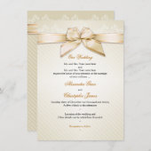 Ivory Ribbon Gold Stripes Wedding Invitation S3 Kaart (Voorkant / Achterkant)