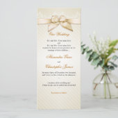Ivory Ribbon Gold Stripes Wedding Invitation S4 Kaart (Staand voorkant)