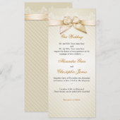 Ivory Ribbon Gold Stripes Wedding Invitation S4 Kaart (Voorkant / Achterkant)