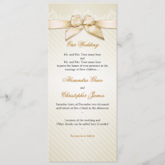 Ivory Ribbon Gold Stripes Wedding Invitation S4 Kaart