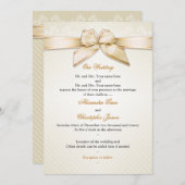 Ivory Ribbon Gold Stripes Wedding Invitation S5 Kaart (Voorkant / Achterkant)