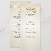 Ivory Ribbon Gold Stripes Wedding Menu (Voorkant / Achterkant)