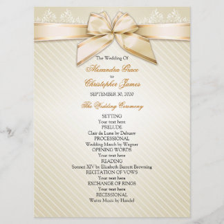 Ivory Ribbon Gold Stripes Wedding Programme Programmakaart
