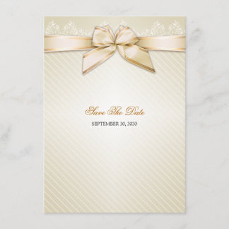 Ivory Ribbon Gold Stripes Wedding Save the Date S3