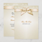 Ivory Ribbon Gold Stripes Wedding Save the Date S3 (Voorkant / Achterkant)