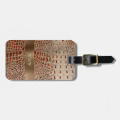 Ivory-rood reptielleder koper-metalen monogram bagagelabel (Voorkant horizontaal)