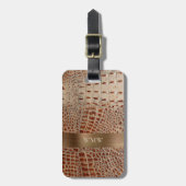 Ivory-rood reptielleder koper-metalen monogram bagagelabel (Voorkant verticaal)