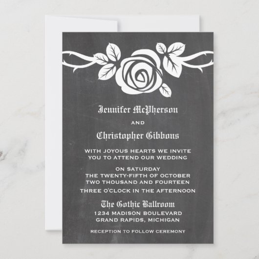 Ivory Roos Chalkboard Wedding Invite Kaart (Voorkant)
