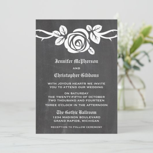 Ivory Roos Chalkboard Wedding Invite Kaart (Staand voorkant)