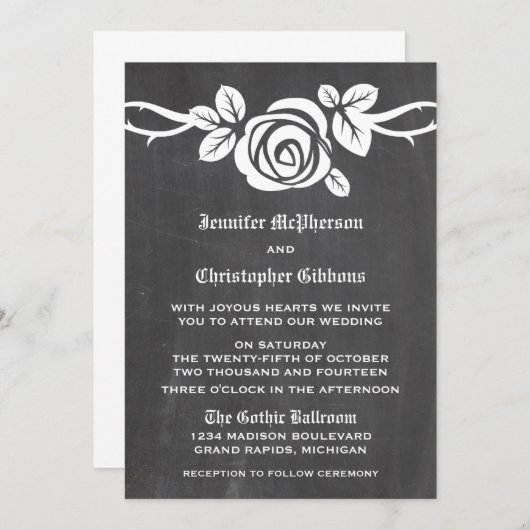 Ivory Roos Chalkboard Wedding Invite Kaart (Voorkant / Achterkant)