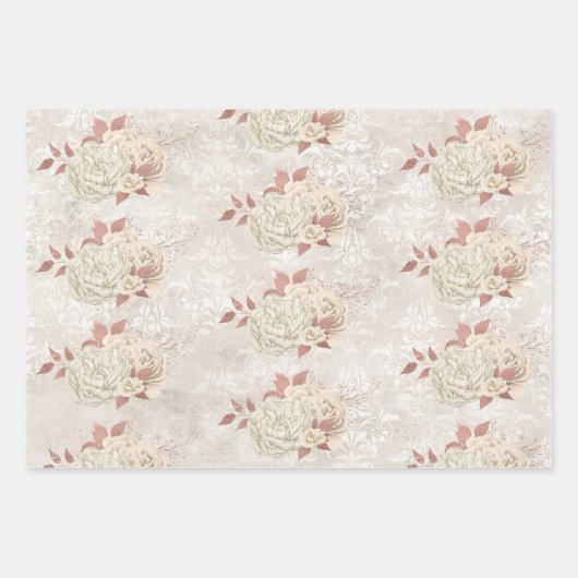  Ivory Roos Gold Floral Damask Patroon Inpakpapier Vel (Voorkant 3)