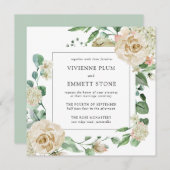 Ivory Roos Hydrangea Floral Square Weddenschap (Voorkant / Achterkant)