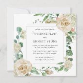 Ivory Roos Hydrangea Floral Square Weddenschap (Voorkant)