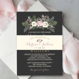 Ivory Roos Pink Floral Boho Wedding Monogram Uitnodigingen Wikkel