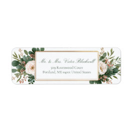 Ivory Rose Forest Green Gold Botanical Etiket