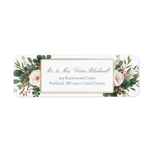 Ivory Rose Forest Green Gold Botanical Etiket (Voorkant)