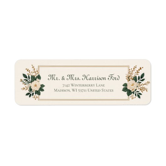 Ivory Rose Gold Berry Botanical Frame Etiket (Voorkant)