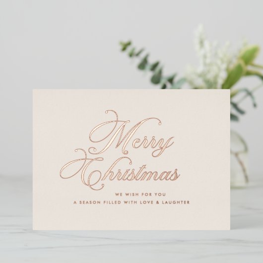 Ivory Rose Gold Christmas Card Folie Feestdagenkaart (Staand Voorkant)