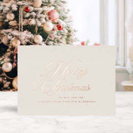 Ivory Rose Gold Christmas Card Folie Feestdagenkaart