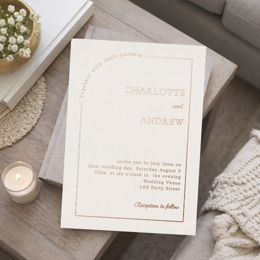 Ivory rose gold modern minimalist luxury wedding folie uitnodiging
