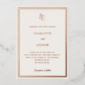 Ivory rose gold modern monogram luxury wedding folie uitnodiging (Voorkant)