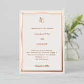 Ivory rose gold modern monogram luxury wedding folie uitnodiging (Staand Voorkant)