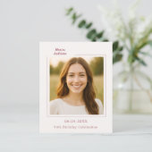 Ivory rose gold photo birthday invitation (Staand voorkant)