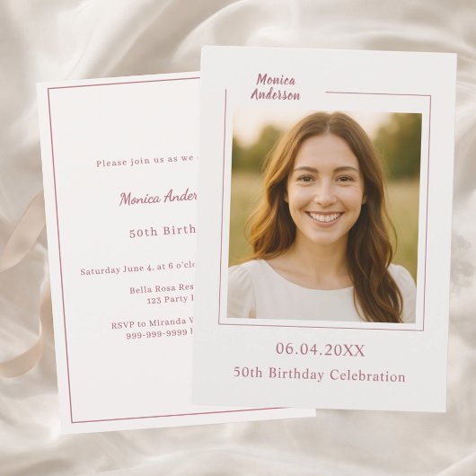 Ivory rose gold photo birthday kaart