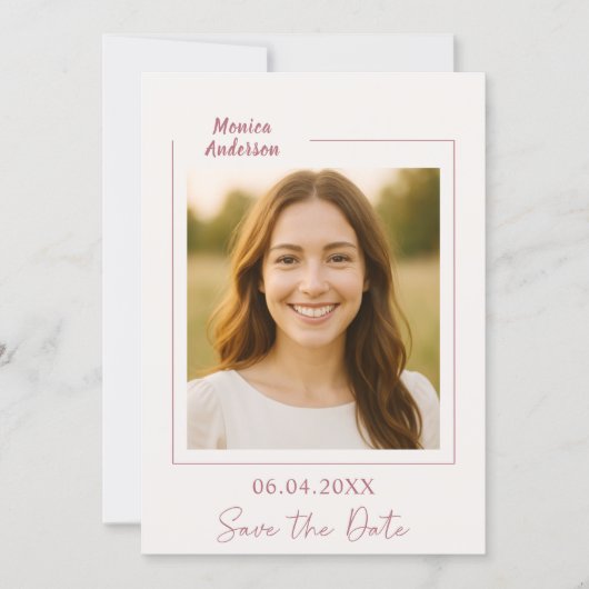 Ivory rose gold photo birthday save the date (Voorkant)