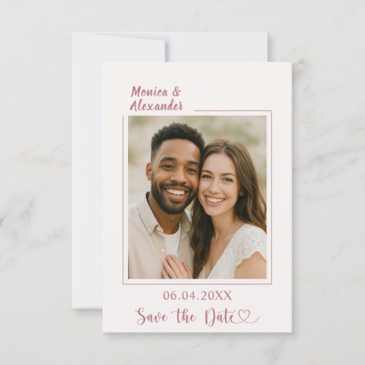 Ivory rose gold photo wedding Save the Date (Voorkant)