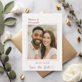 Ivory rose gold photo wedding Save the Date