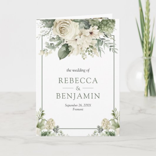 Ivory Rose Sage Green Floral Photo QR Code Wedding (Voorkant)